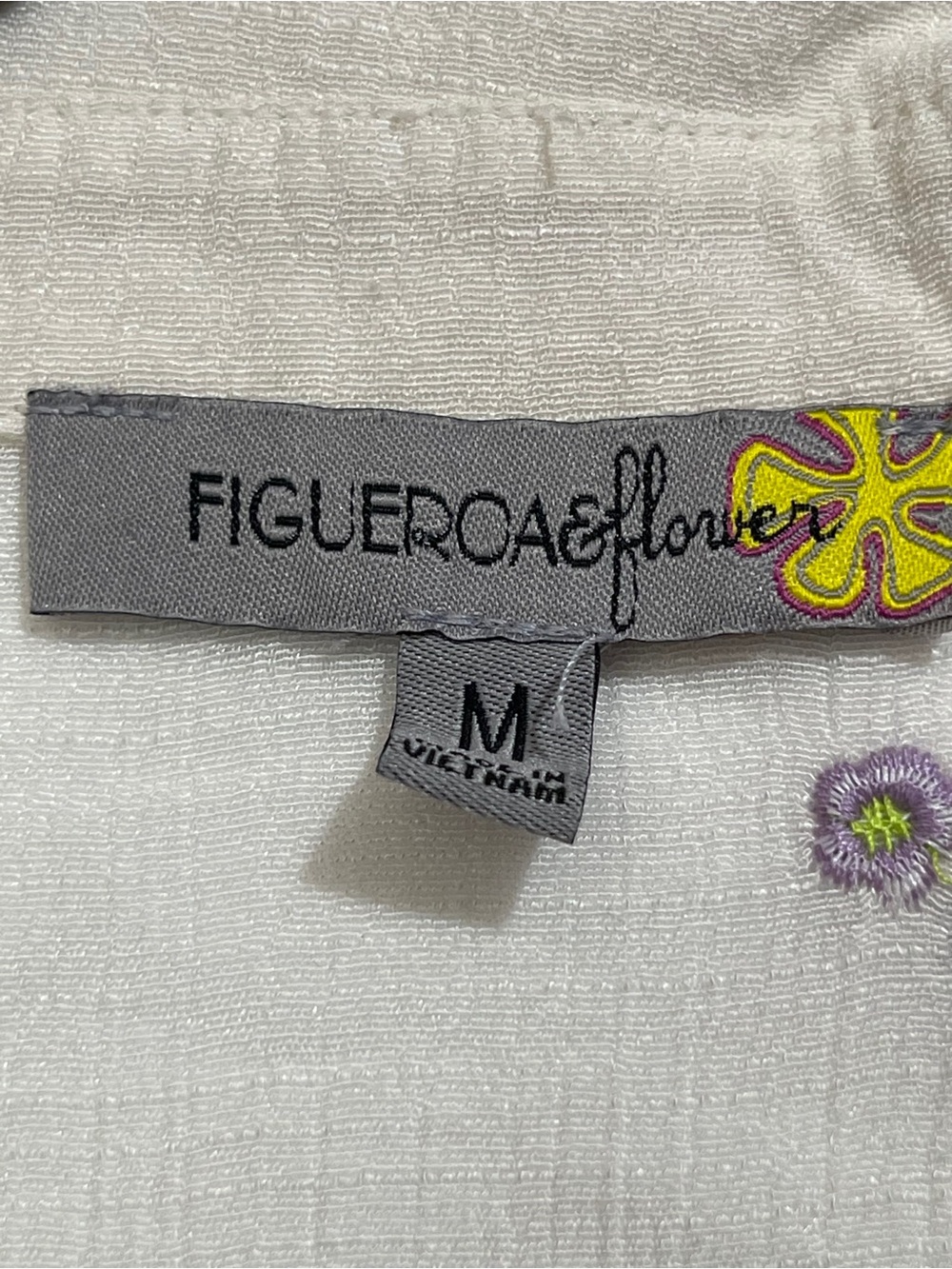 Figueroa & Flower Embroidered Boho Tiered Blouse Ivory Rayon M - Picture 7 of 9